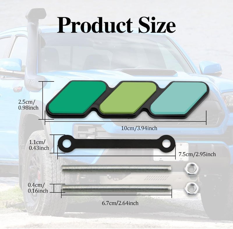 CHRYMUM TRD Grille Decor Badge, 3-Color Upgrade Emblem, Grille Insert Trims, Tri-Color Grille Badge Emblem Car Decoration Accessories Fit for Tacoma 4Runner Tundra Sequoia Rav4 Highlander (Green Blue) - Image 2